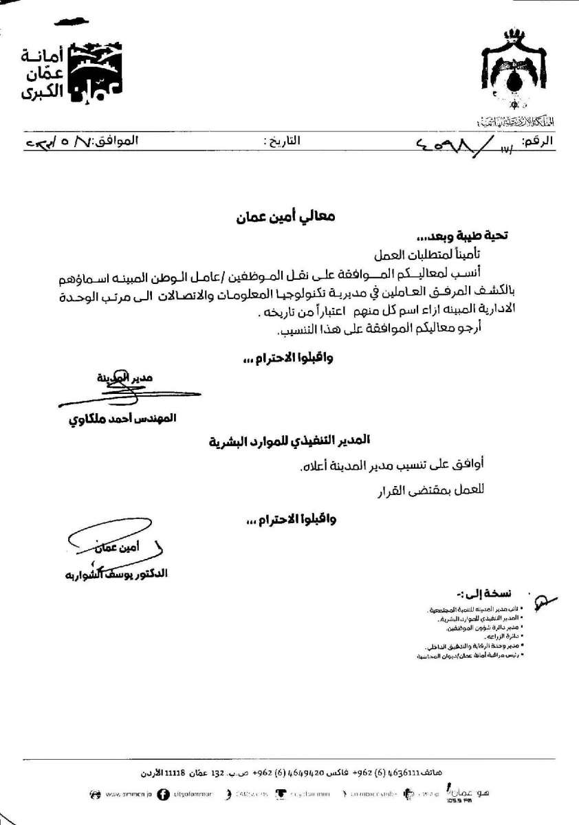 تنقلات واسعة في امانة عمان - اسماء