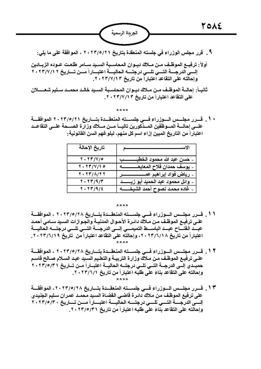 احالات الى التقاعد في عدة مؤسسات ووزارات - اسماء