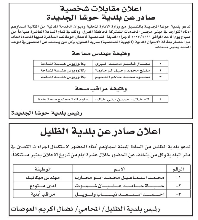 وظائف شاغرة ومدعوون لإجراء الامتحان التنافسي - اسماء