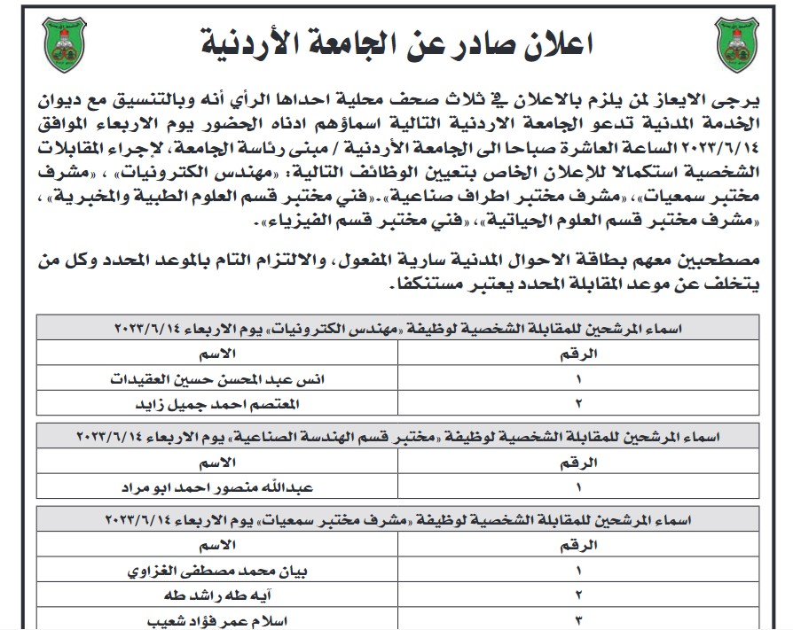 وظائف شاغرة ومدعوون للتعيين (أسماء + تفاصيل)