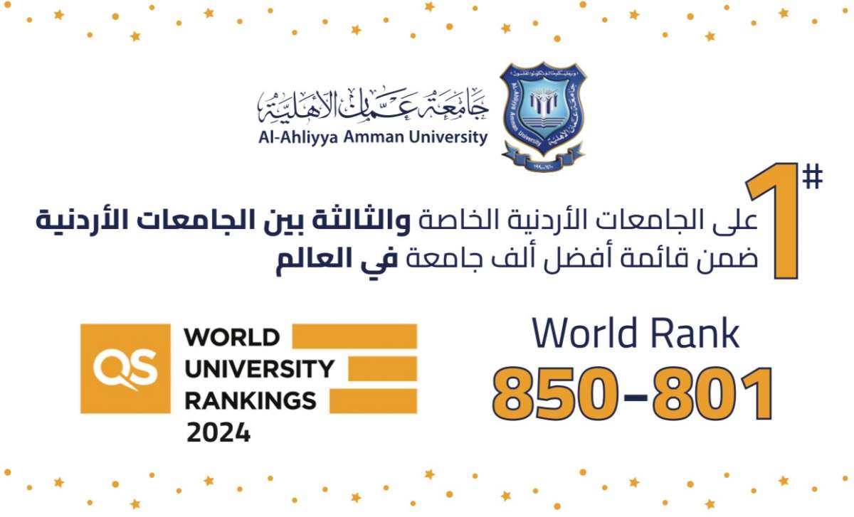 عمان الأهلية في المرتبة الأولى على الجامعات الأردنية الخاصة وضمن أفضل ألف جامعة عالمياً في تصنيف كيو أس 2024