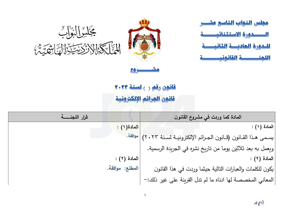 دون تعديلات جوهرية.. الاردن24 تنشر نص قانون الجرائم الالكترونية كما اقرته قانونية النواب