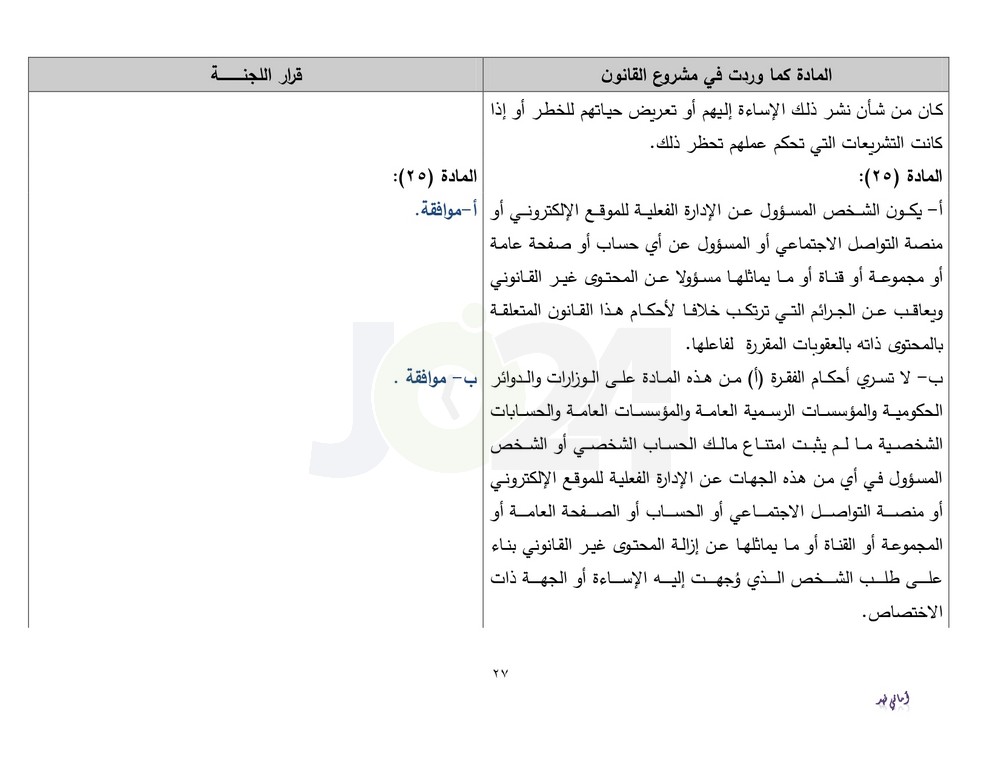 دون تعديلات جوهرية.. الاردن24 تنشر نص قانون الجرائم الالكترونية كما اقرته قانونية النواب