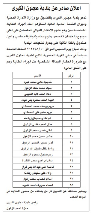 وظائف شاغرة ومدعوون للمقابلات الشخصية - أسماء