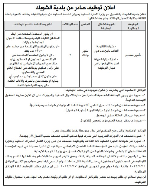 وظائف شاغرة ومدعوون لإجراء المقابلات الشخصية - اسماء