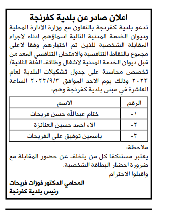 وظائف شاغرة ومدعوون للتعيين - أسماء