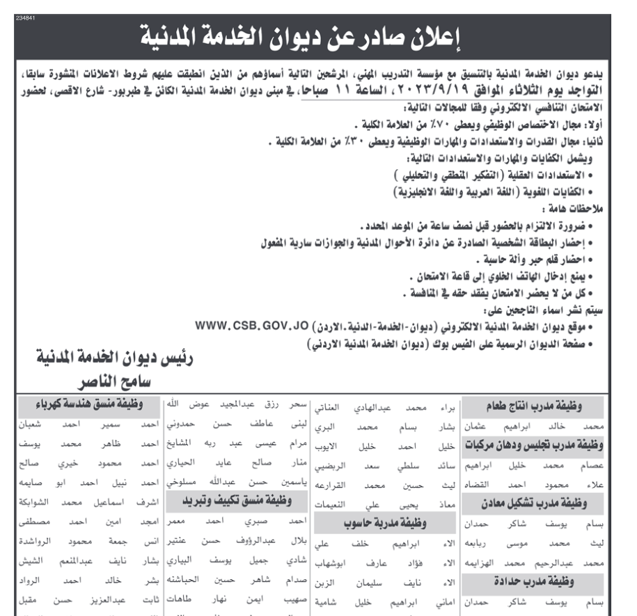 مدعوون للامتحان التنافسي والتعيين - اسماء