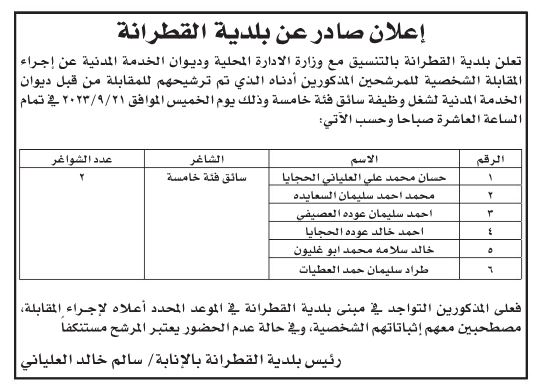 وظائف شاغرة ومدعوون للتعيين - أسماء وتفاصيل