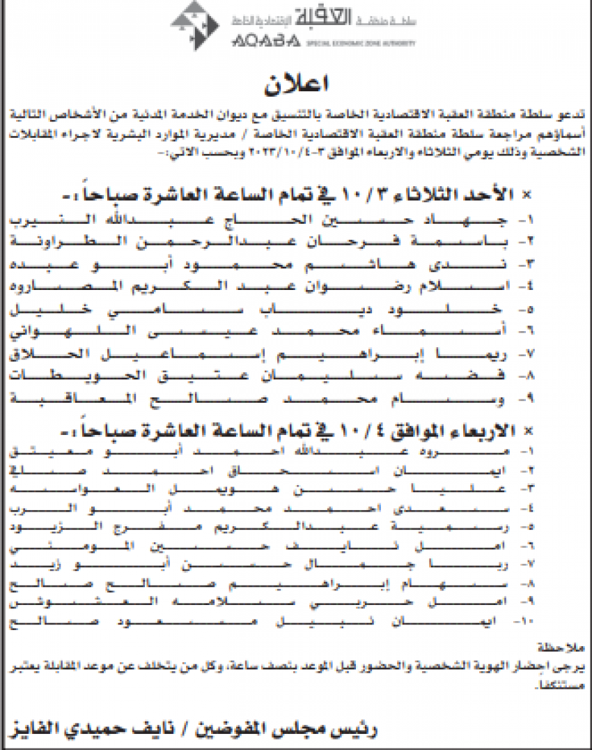 وظائف شاغرة ومدعوون لإجراء المقابلات (أسماء)