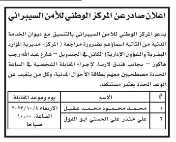 وظائف شاغرة ومدعوون لإجراء المقابلات الشخصية (أسماء)