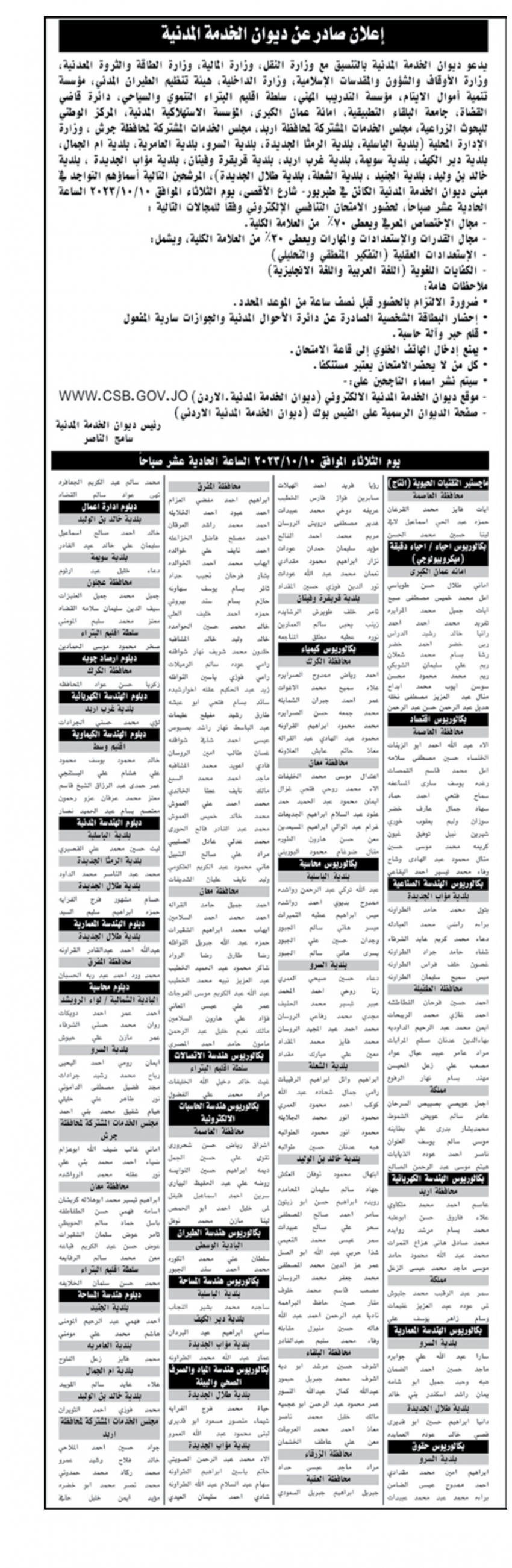  مدعوون للامتحان التنافسي والتعيين - اسماء