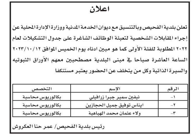 وظائف شـاغرة ومدعوون للتعيين - تفاصيل