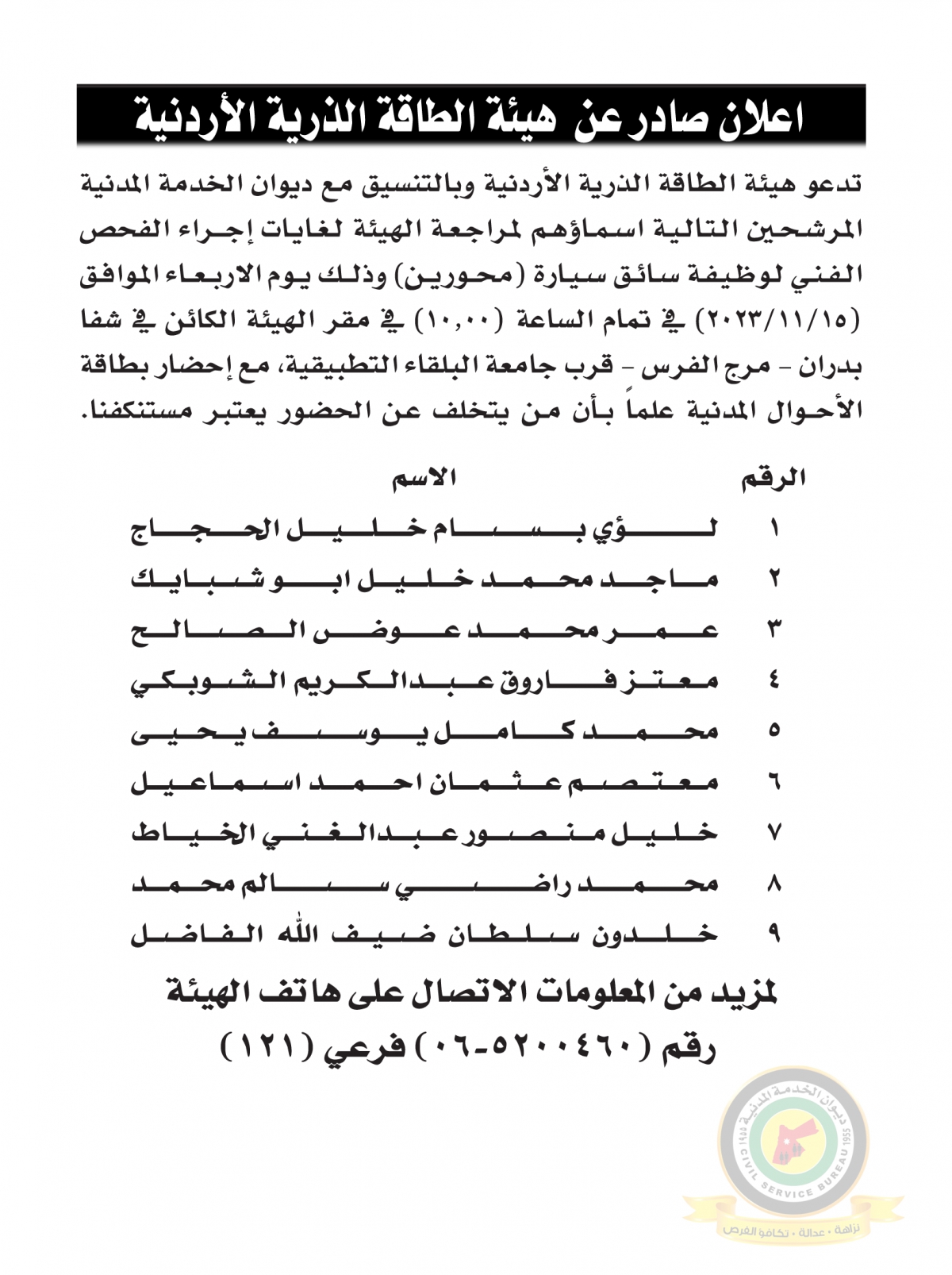 مدعوون لإجراء مقابلات شخصية والامتحان التنافسي (أسماء)