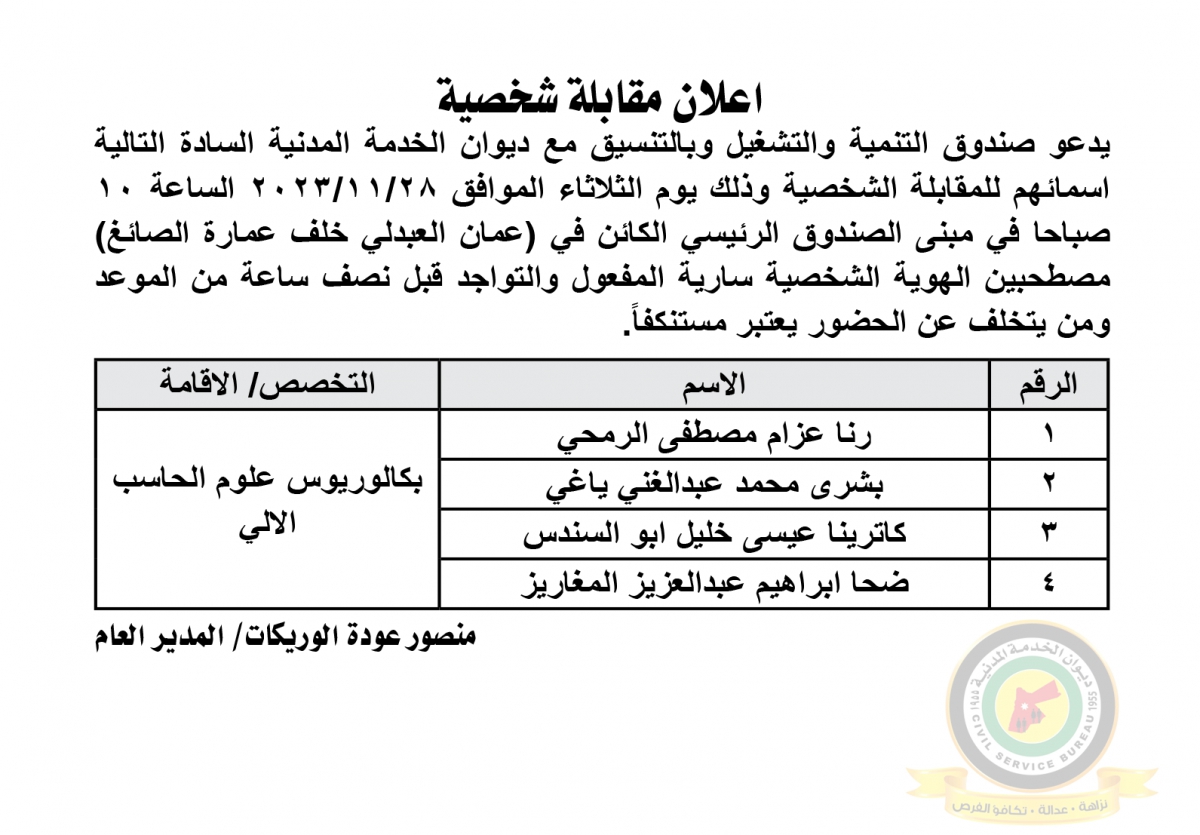 مدعوون لإجراء مقابلات شخصية والامتحان التنافسي (أسماء)