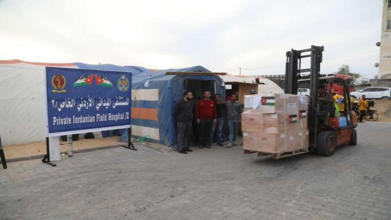 وصول مساعدات طبية للمستشفى الميداني الأردني الخاص2 جنوب غزة