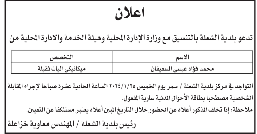 وظائف شاغرة ومدعوون للمقابلات الشخصية (أسماء)