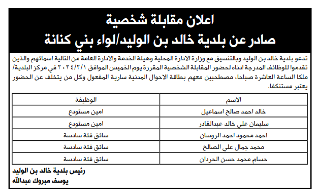 وظائف شاغرة ومدعوون للتعيين (أسماء)