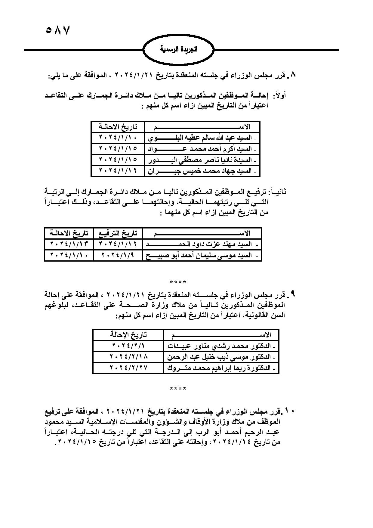 احالات الى التقاعد في مختلف المؤسسات والوزارات - اسماء