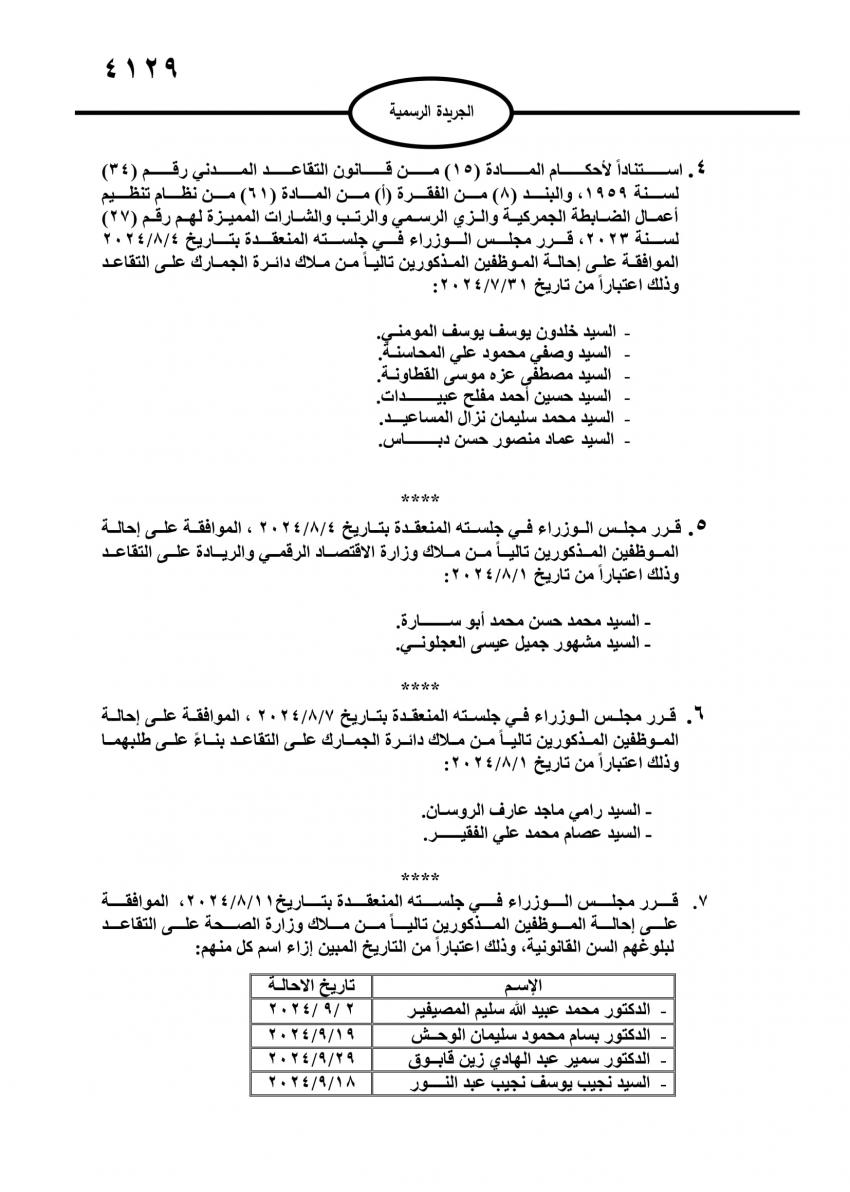  احالة موظفين في مؤسسات حكومية الى التقاعد - اسماء