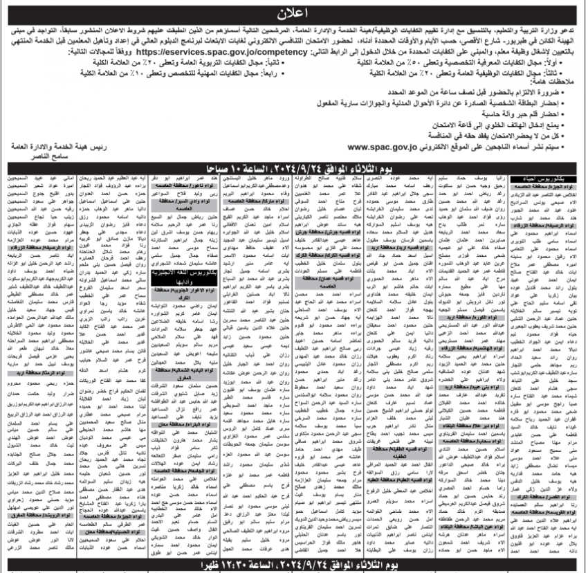   التربية تدعو مرشحين للامتحان التنافسي لغايات الابتعاث (أسماء)