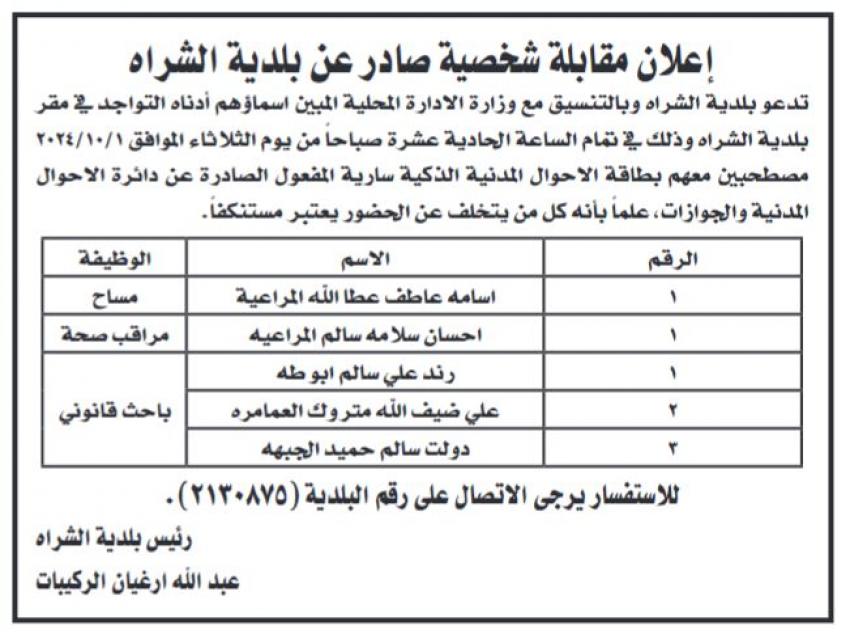 عاجل - وظائف شاغرة ومدعوون للتعيين في عدة مؤسسات رسمية وخاصة - اسماء وتفاصيل