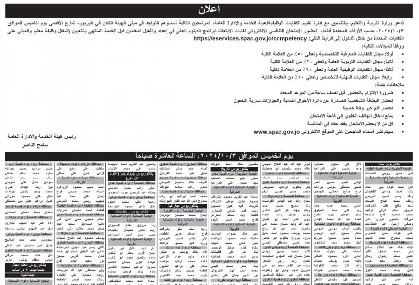 “التربية” تدعو مرشحين للامتحان التنافسي لغايات الابتعاث (أسماء)