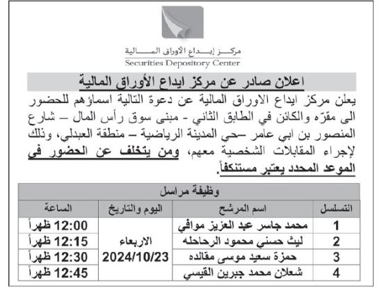 مدعوون لإجراء مقابلات شخصية وحضور الامتحان التنافسي (أسماء)