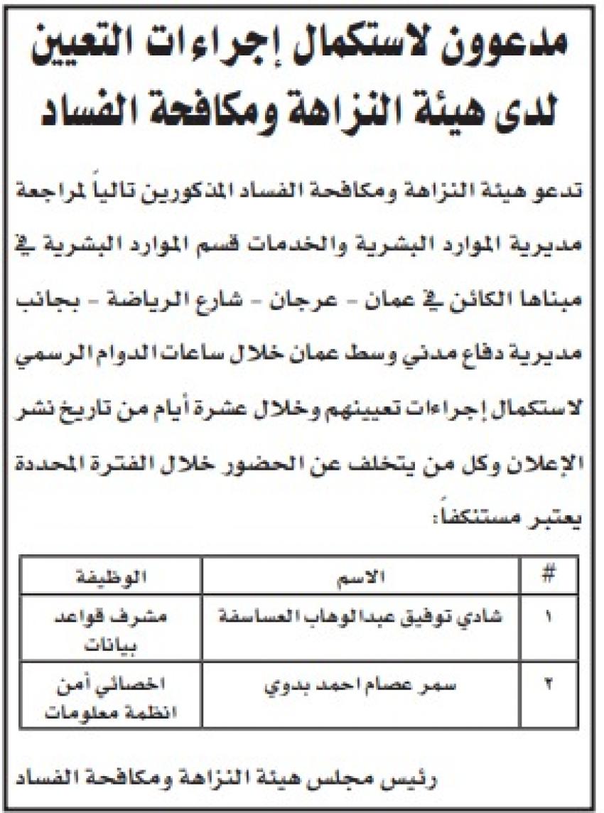  مدعوون للمقابلات الشخصية واستكمال التعيين (أسماء)