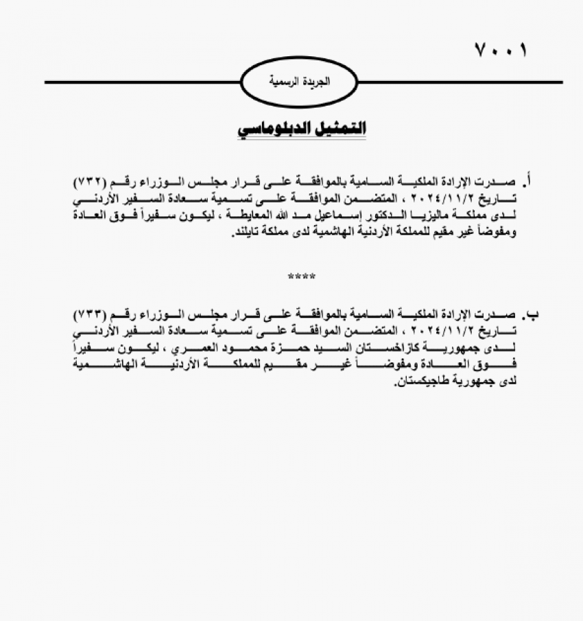 إرادتان ملكيتان بالسفيرين المعايطة والعمري