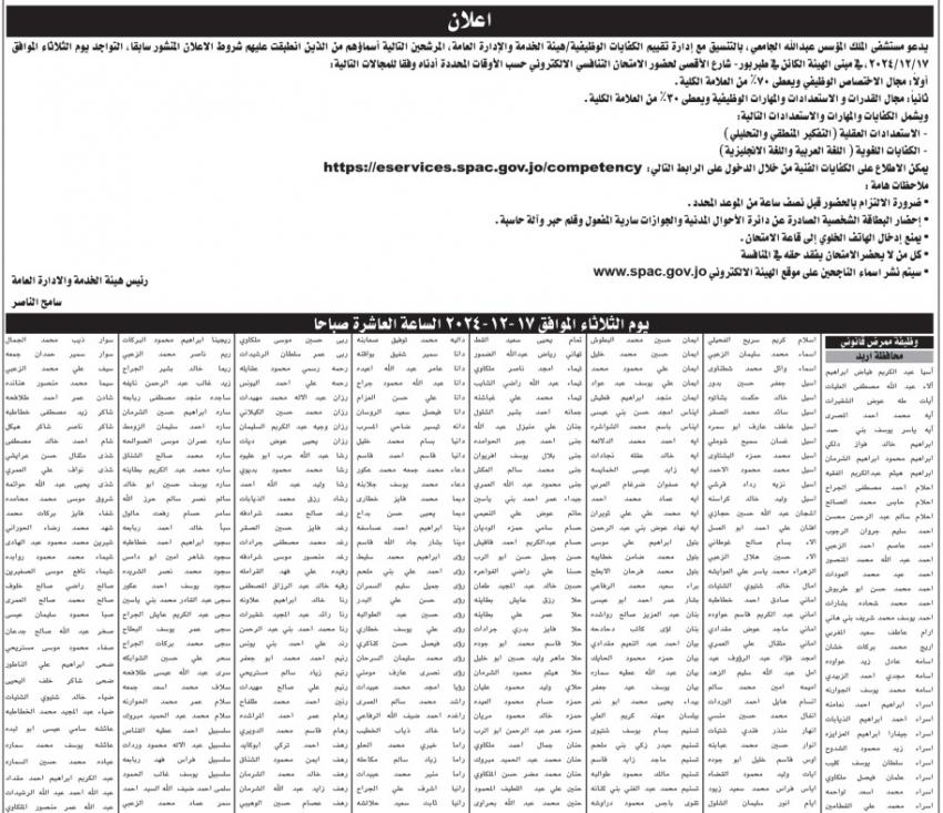 مدعوون للمقابلات والامتحان التنافسي (أسماء)