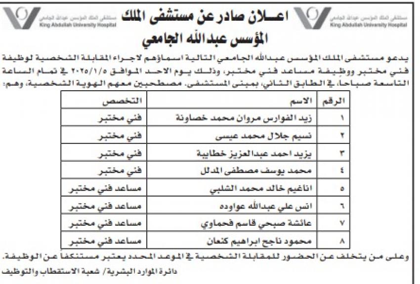 مدعوون للمقابلة لاستكمال اجراءات التعيين (أسماء)