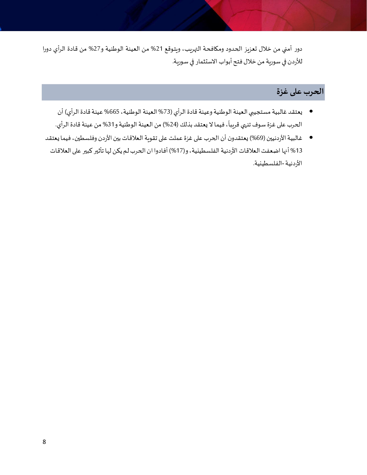 استطلاع: اكثر من نصف الاردنيين يرون الامور تسير باتجاه سلبي.. وتراجع نسبة من يرون الحكومة قادرة على تحمل مسؤولياتها