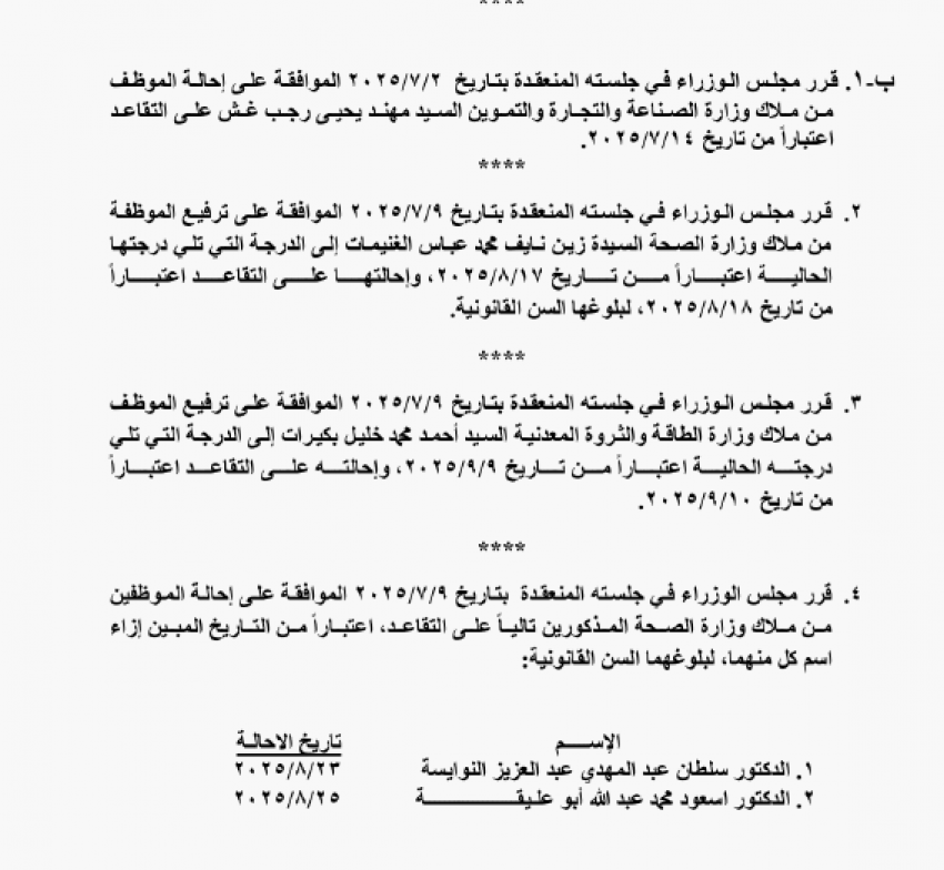 موظفون حكوميون إلى التقاعد (أسماء)  