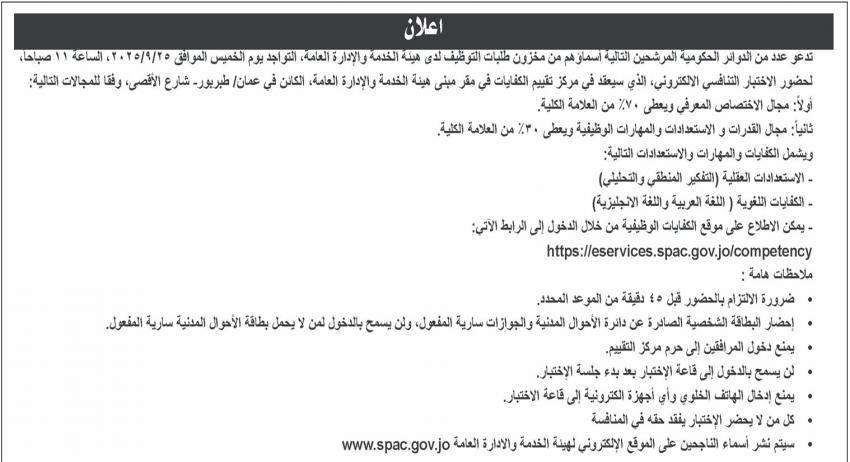 وظائف حكومية شاغرة ومدعوون للامتحان التنافسي (اسماء)