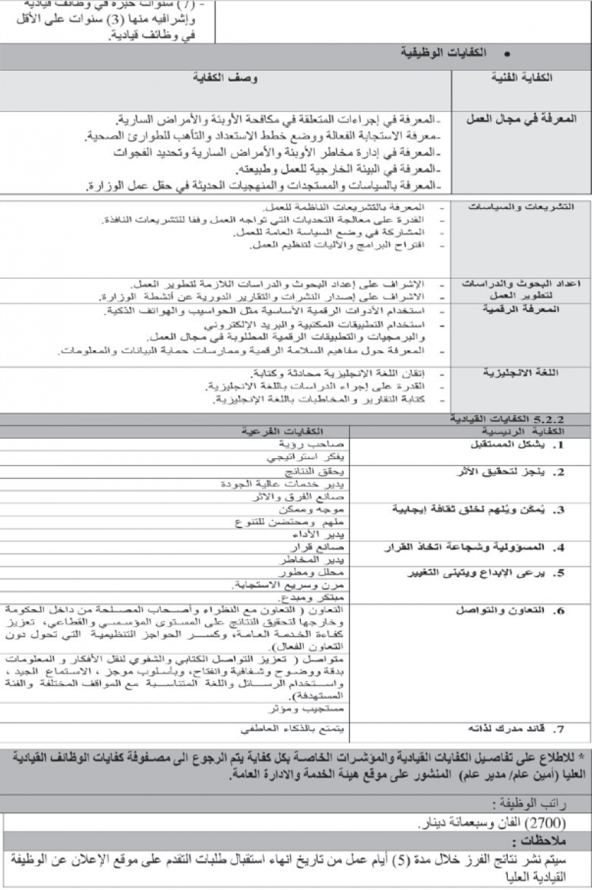 الحكومة تعلن عن وظيفة قيادية شاغرة