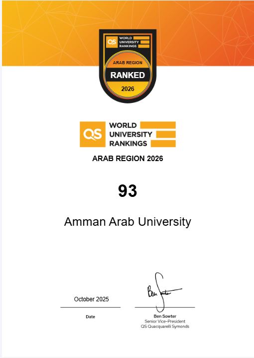 جامعة عمان العربية ضمن أفضل 100 جامعة عربية في تصنيف QS2026 متقدمة 17 مرتبة بتحقيقها المركز 93 عربيا