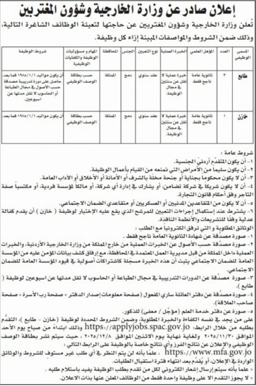 وظائف حكومية شاغرة (تفاصيل)