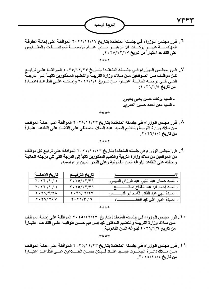 موظفون حكوميون إلى التقاعد (اسماء)  
