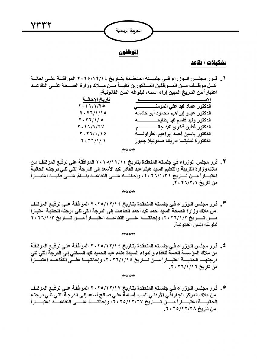 موظفون حكوميون إلى التقاعد (اسماء)  
