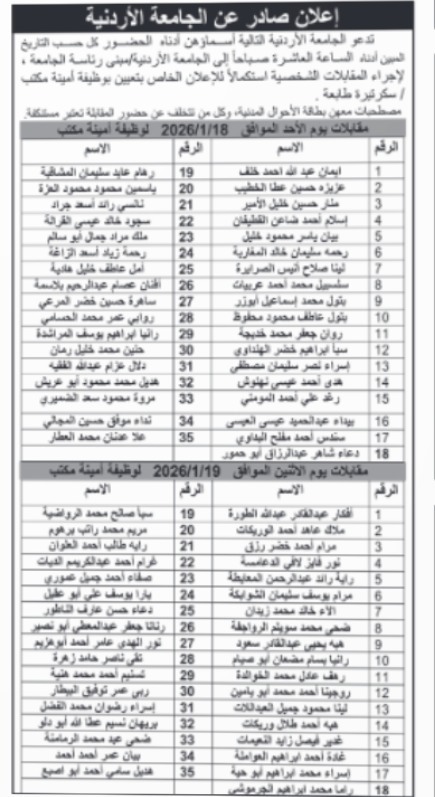 وظائف شاغرة ومدعوون لاجراء المقابلات الشخصية - أسماء