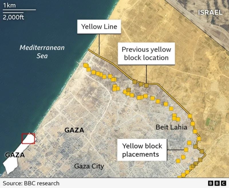 بي بي سي: صور الأقمار الاصطناعية تظهر دفع إسرائيل الخط الأصفر إلى عمق غزة #عاجل