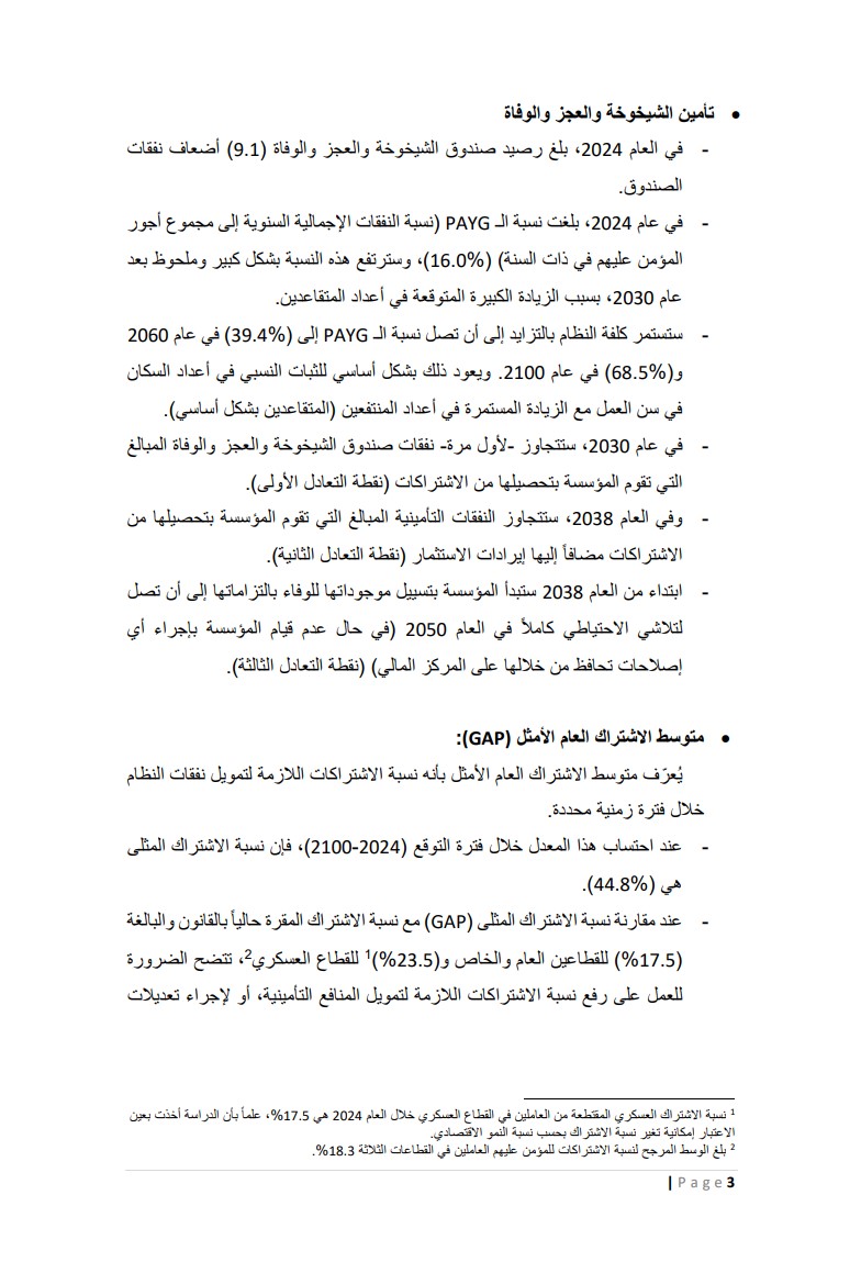 مؤسسة الضمان الاجتماعي تنشر نتائج الدراسة الاكتوارية الـ 11 (وثيقة) #عاجل